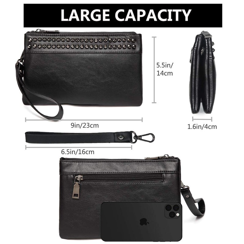 VASCHY Wristlet Clutch Purses, Large Studs Soft Faux Leather Crossbody Evening Clutch Wallet for Women Black - Image 3